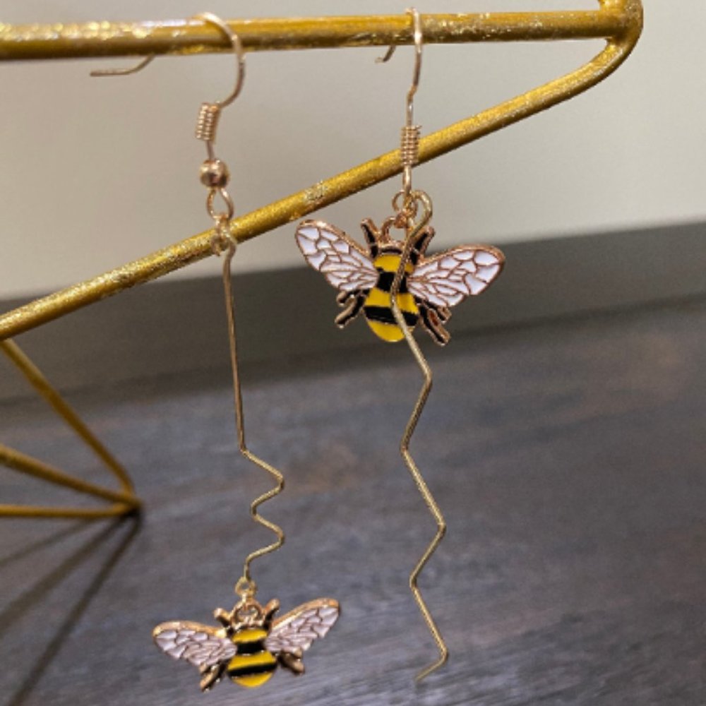 Asymmetrical Honey Bee Earrings